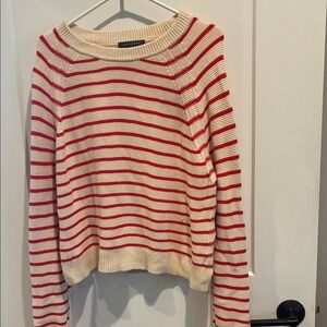 French Connection 100% Cotton Red and Cream Striped Sweater